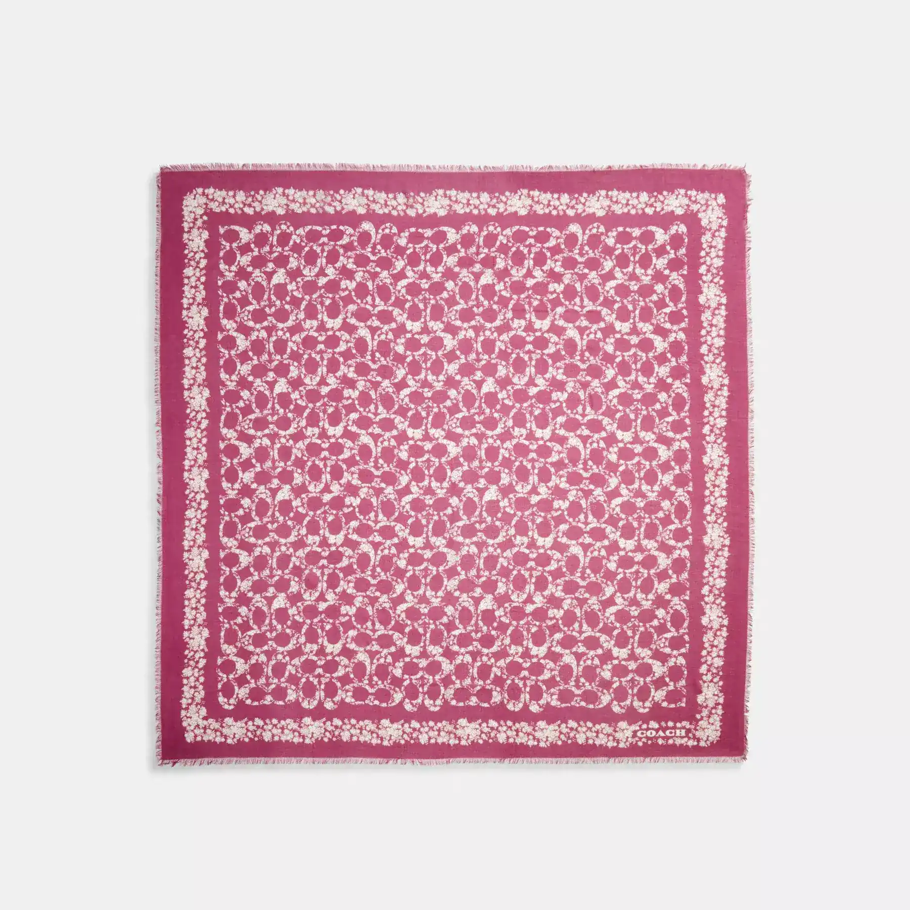 COACH Signature Rose Meadow Print Stor fyrkantig halsduk Rosa