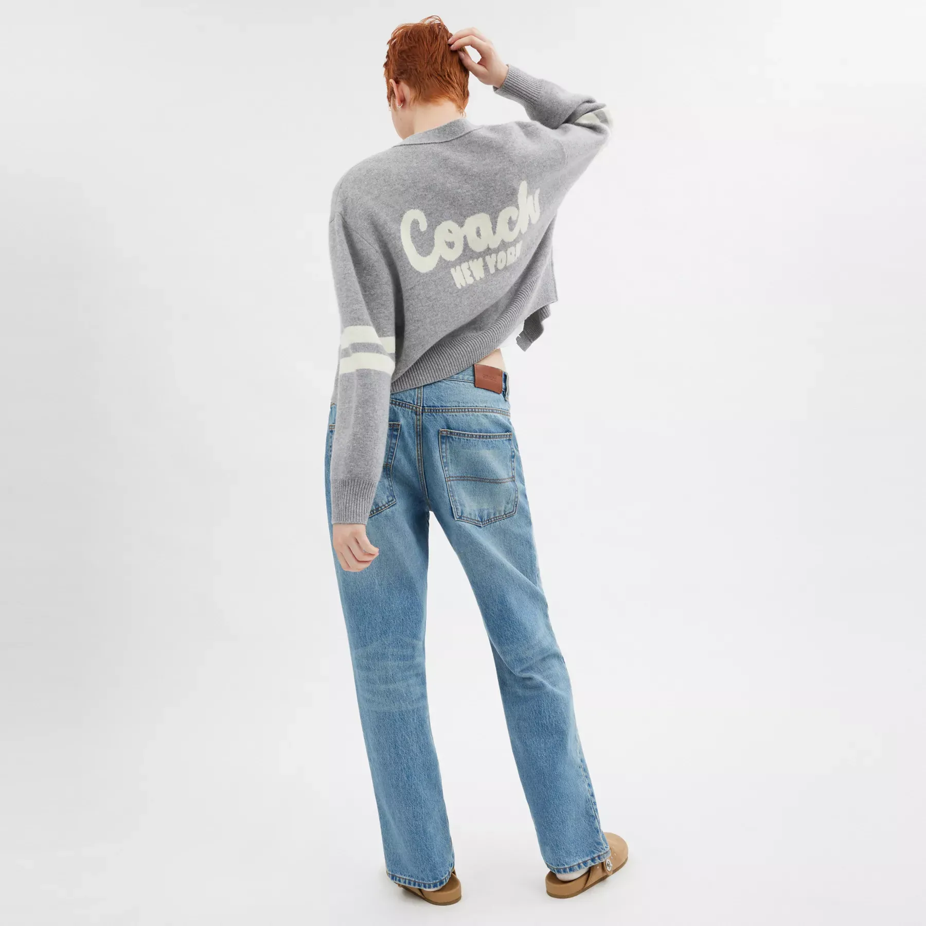 COACH Signature Script Cropped Cardigan Grå COACH Signature Script Cropped Cardigan Grå