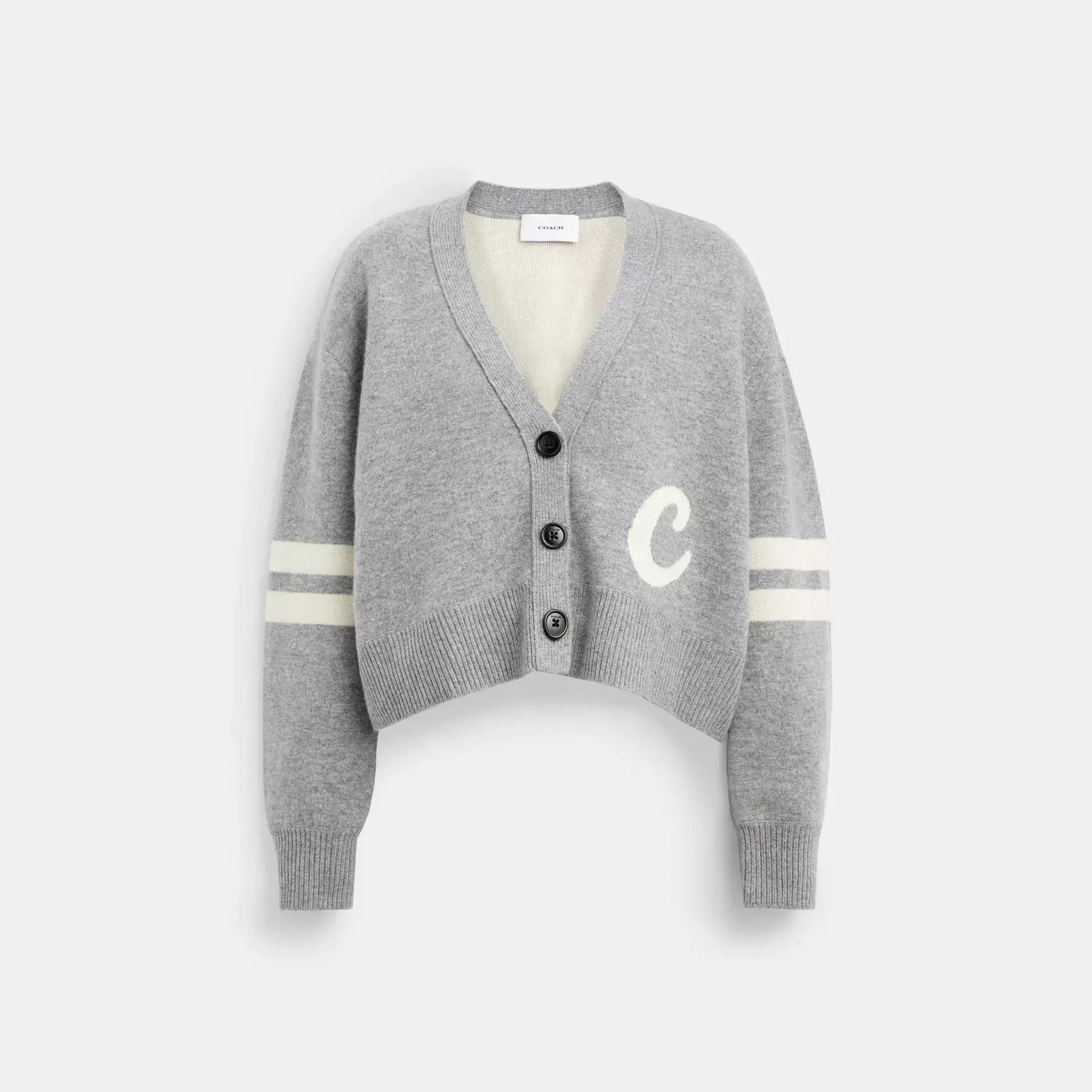 COACH Signature Script Cropped Cardigan Grå