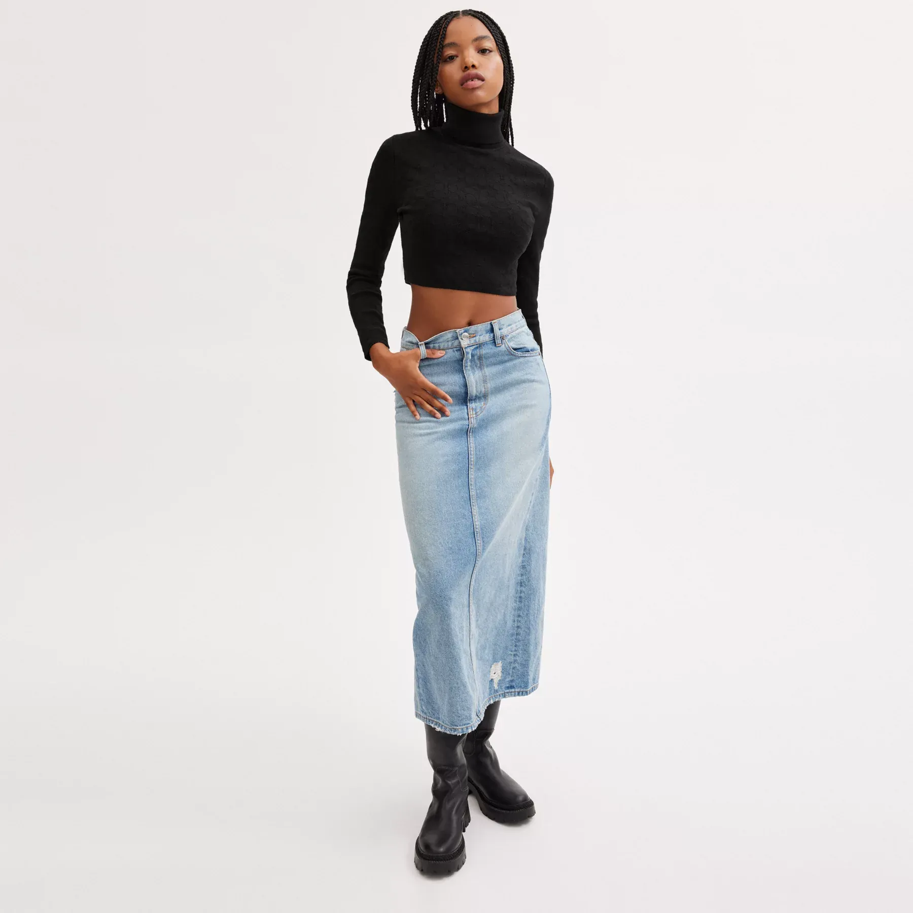 COACH Signature Stickad Cropped Turtleneck Svart