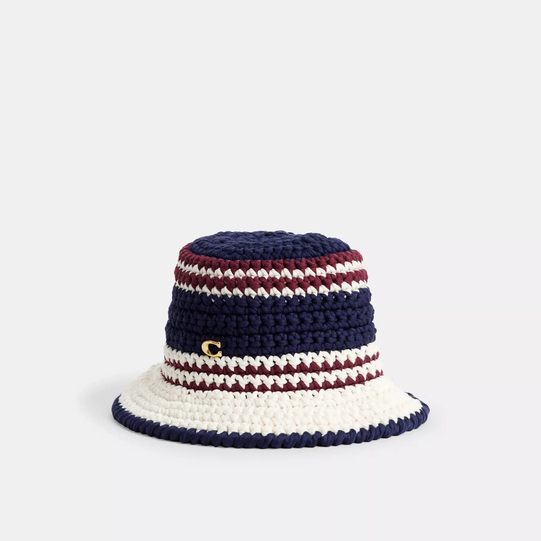 COACH Stripe Crochet Bucket Hat Navy Multi