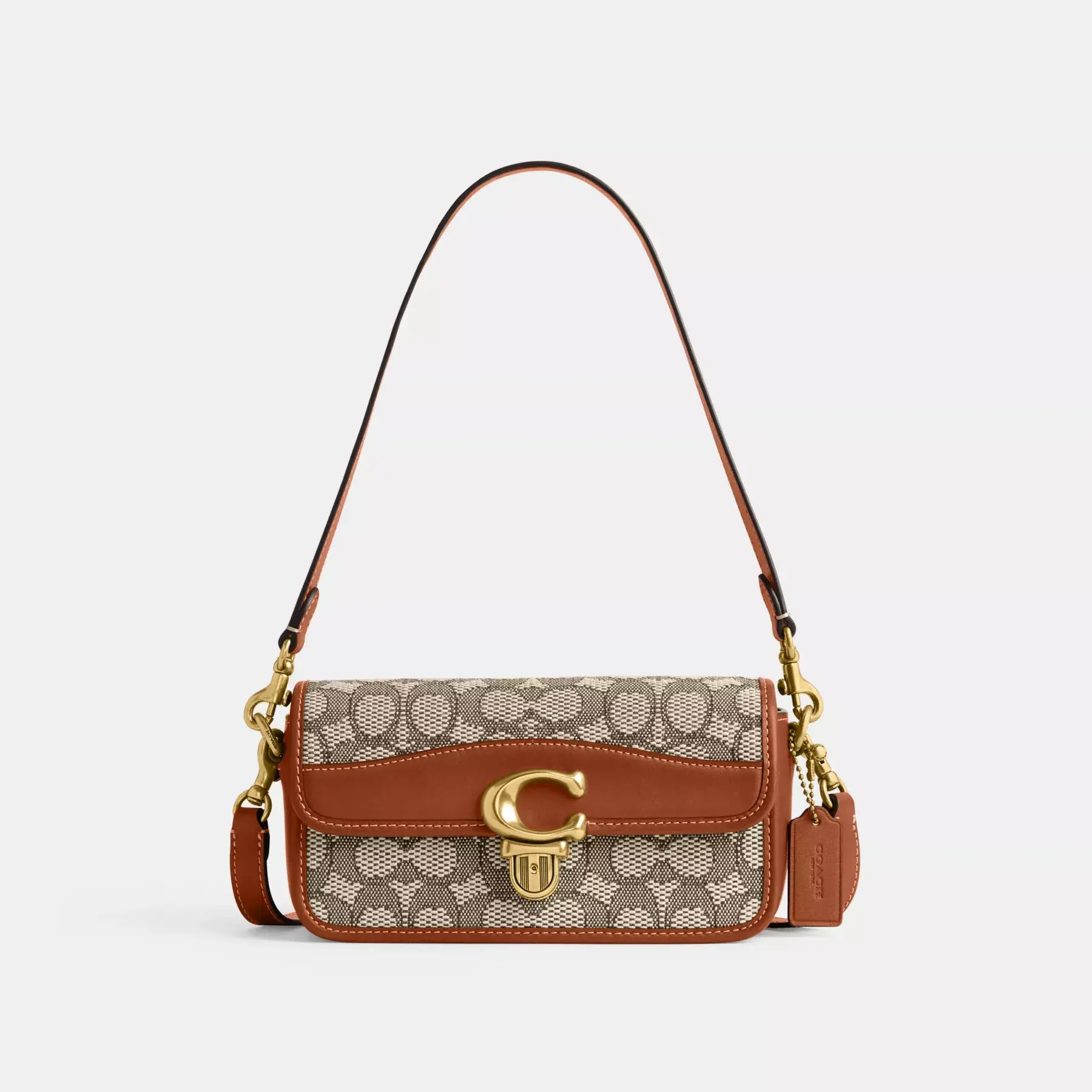COACH Studio baguetteväska i signaturtextil jacquard Cocoa Burnished Amb