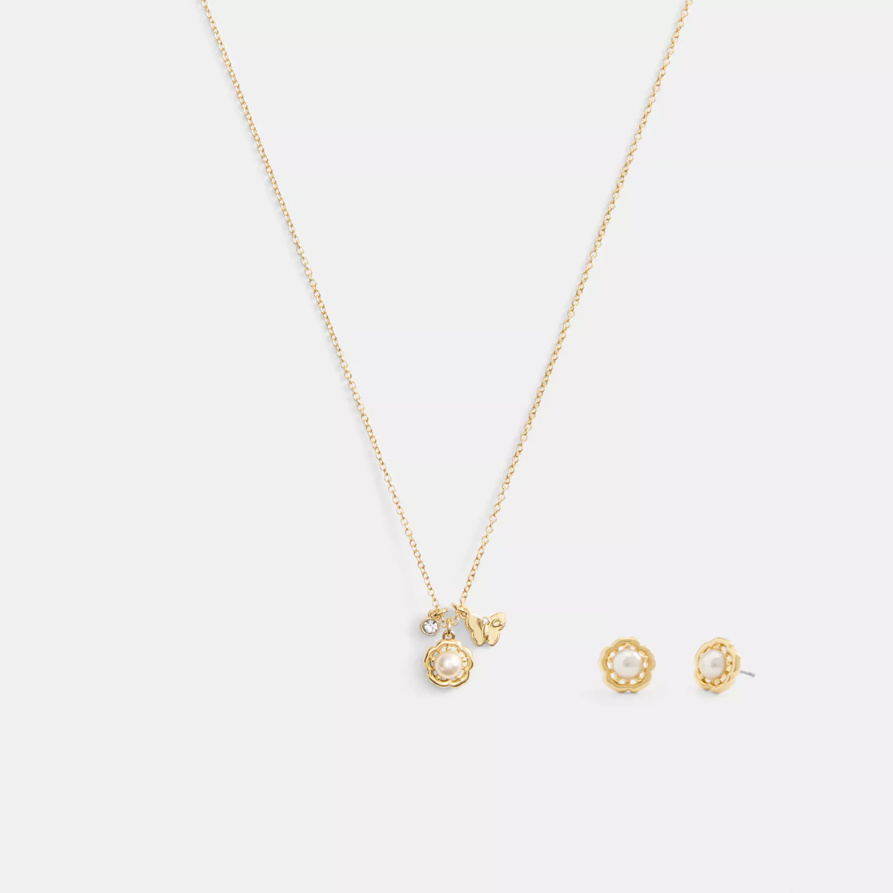 COACH Tea Rose Pearl Halsband och örhängen Set Guld/Pärla