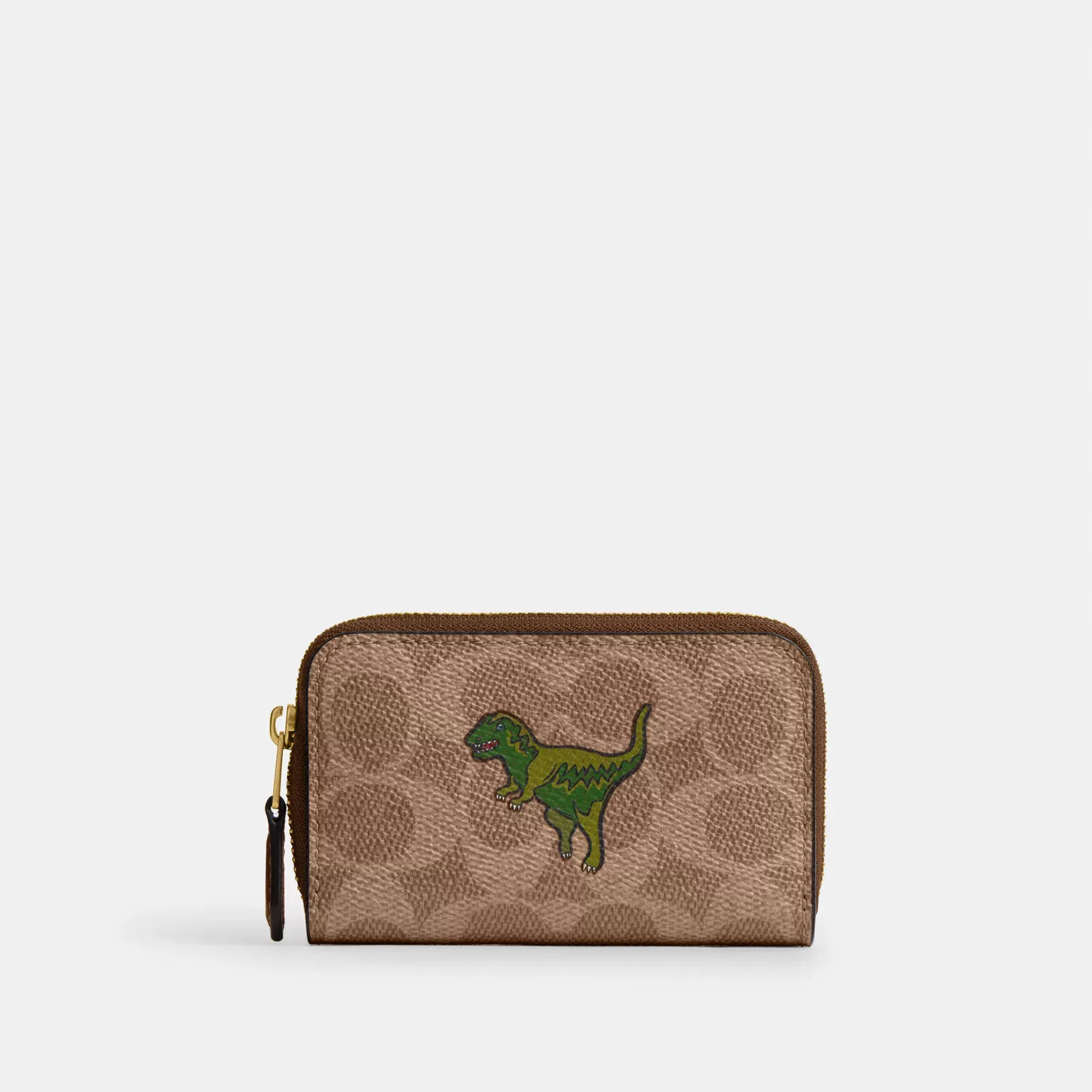 COACH Viktig liten dragkedja runt kortfodral i signaturduk med Rexy-tryck Tan Brown Multi