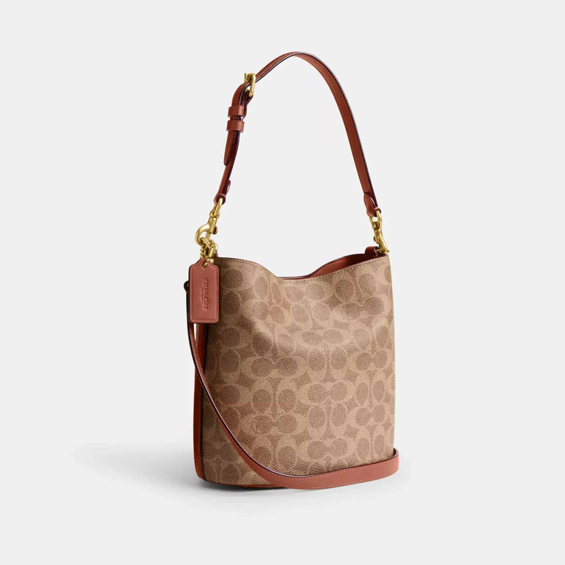 COACH Willow Soft Bucket Bag 19 I Signature Canvas Tan Caramel