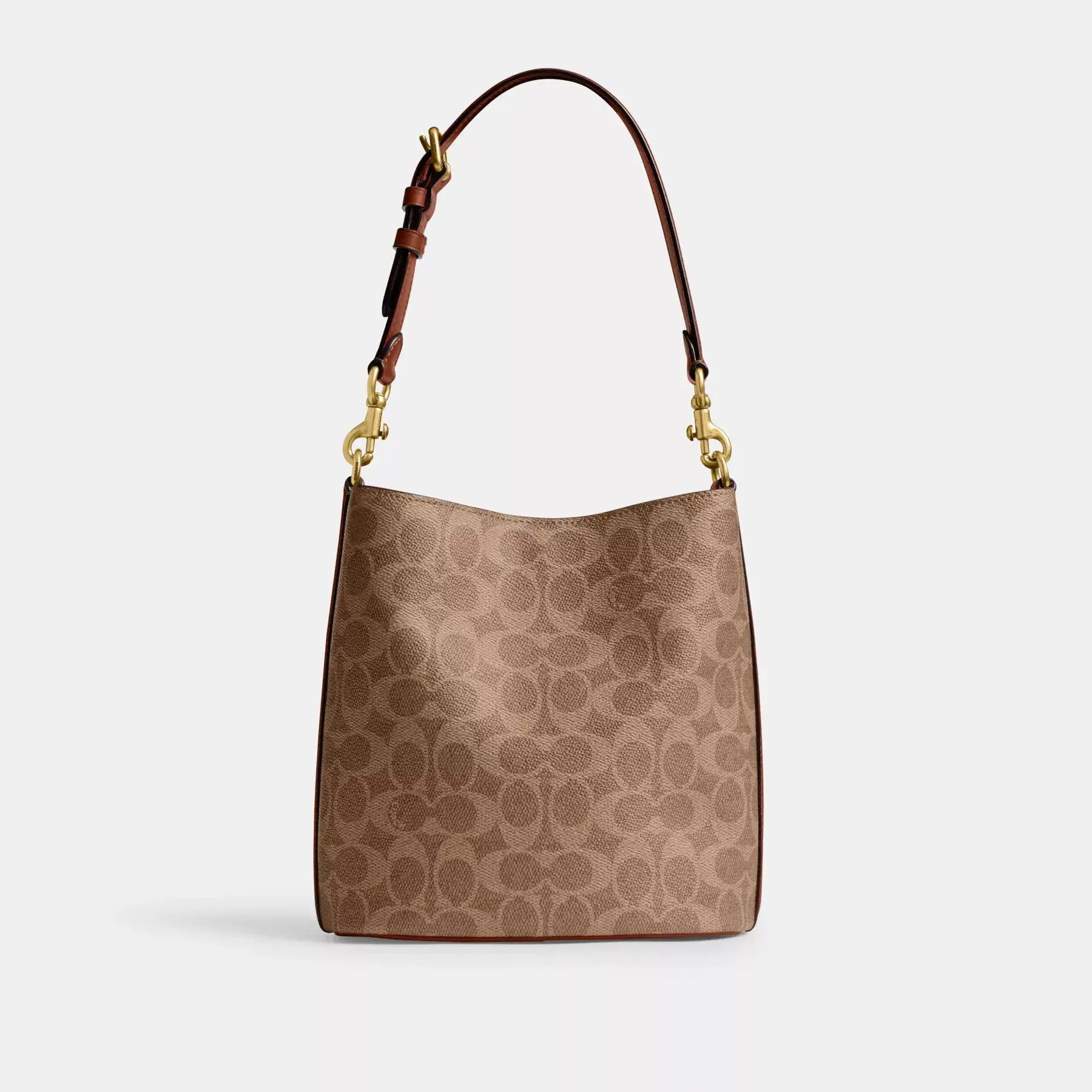COACH Willow Soft Bucket Bag 19 I Signature Canvas Tan Caramel COACH Willow Soft Bucket Bag 19 I Signature Canvas Tan Caramel
