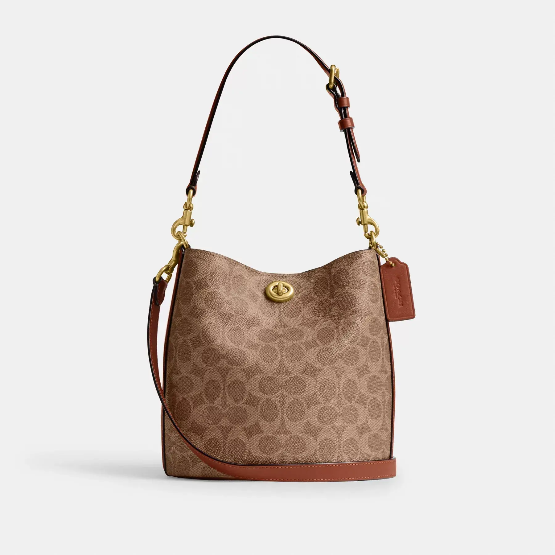 COACH Willow Soft Bucket Bag 19 I Signature Canvas Tan Caramel